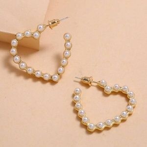 Boho Vday Gold tone Faux Pearl Heart shaped Earrings